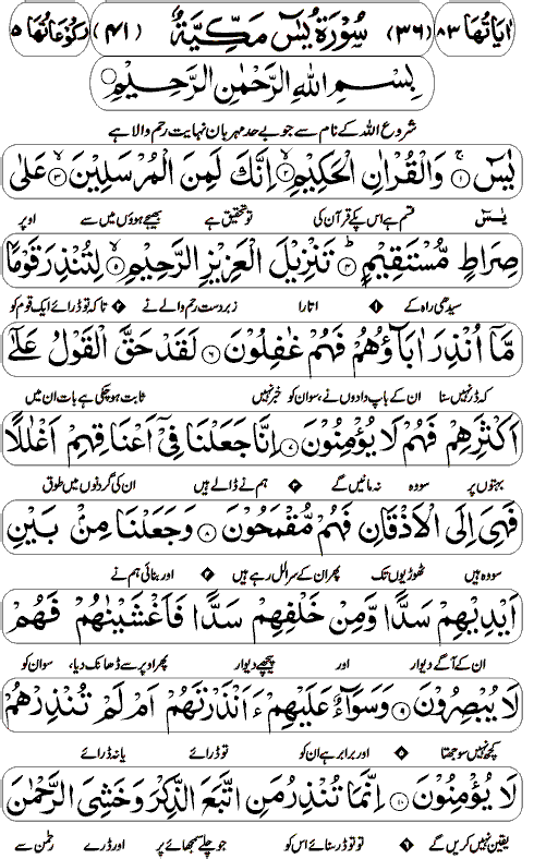 Surah Yaseen with Urdu page 1